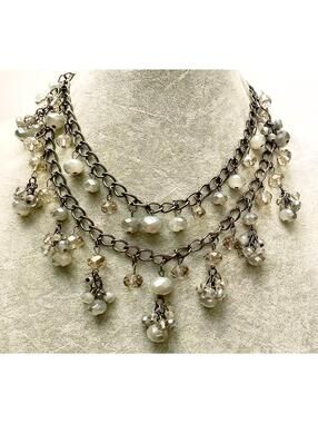 Crystal double Chain Necklace with Crystal Beads